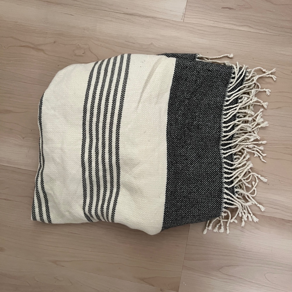 Hearth & Hand Throw Blanket - blue and cream striped with tassels